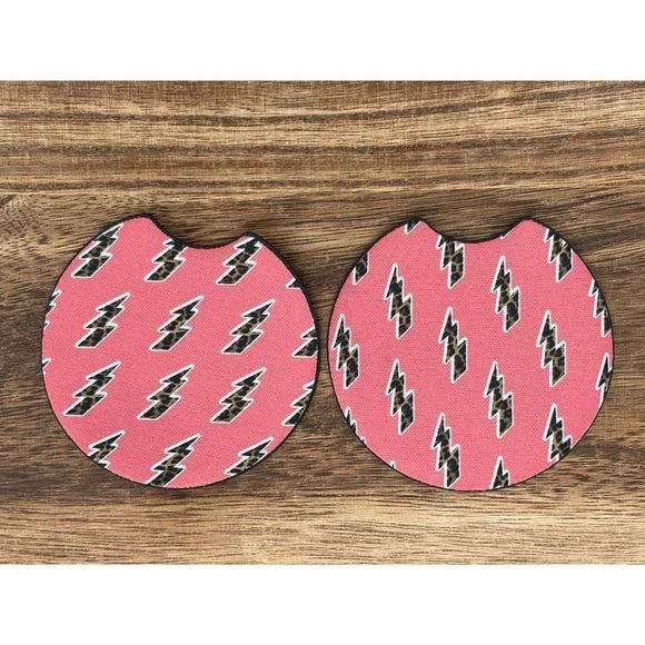 🎄 Retro Animal Print Lightning Bolt Car Coasters - Picture 1 of 7